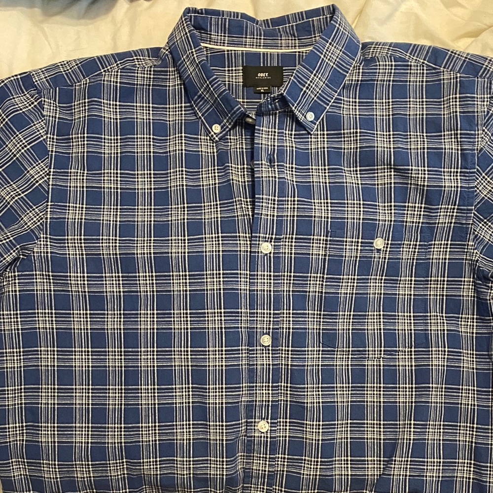 Obey Blue and White Plaid Men's Shirt